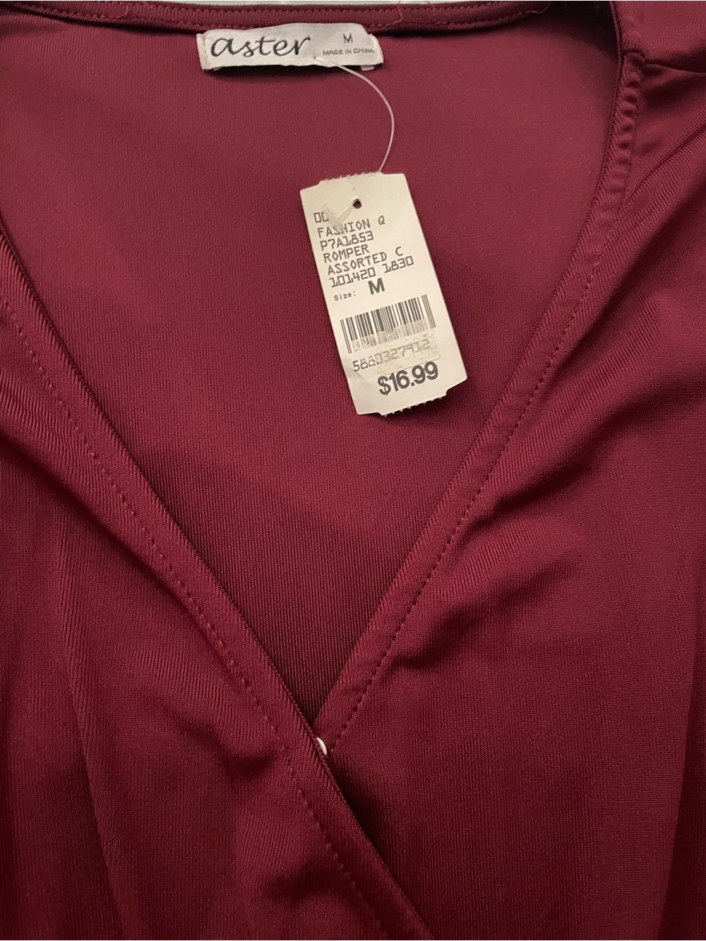 Wrap-Front Long Sleeve V-Neck Jumpsuit Romper in Burgundy - Picture 4 of 4
